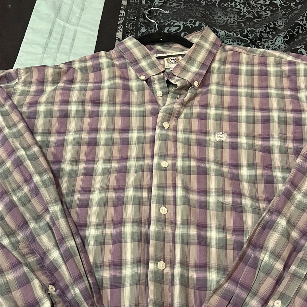 Cinch Men's Purple and Cream Plaid Shirt, very nice design, size XXL